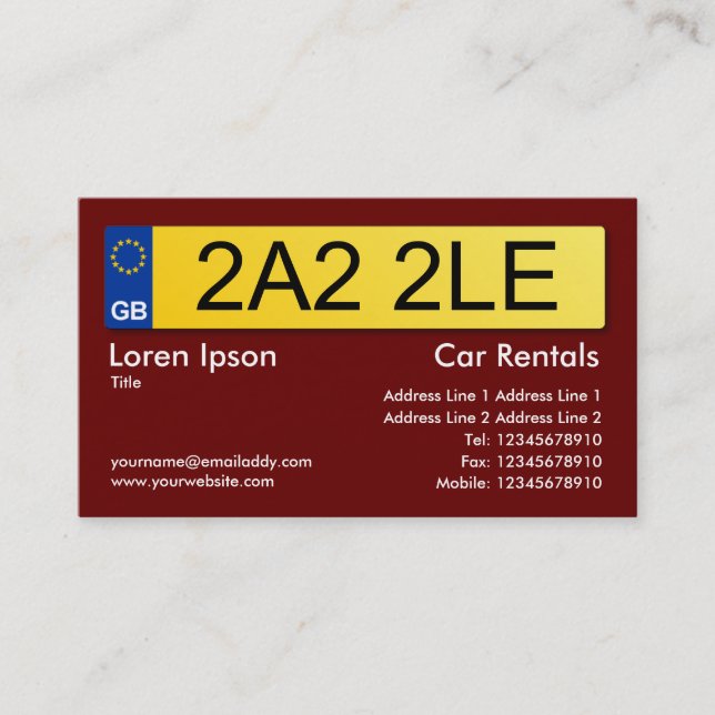UK Number Plate - Brown Business Card (Front)