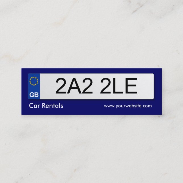 UK Number Plate - Dark Blue Mini Business Card (Front)