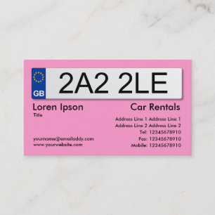 UK Number Plate - Pink Business Card