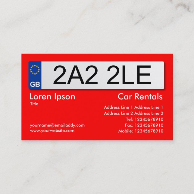 UK Number Plate - Red Business Card (Front)