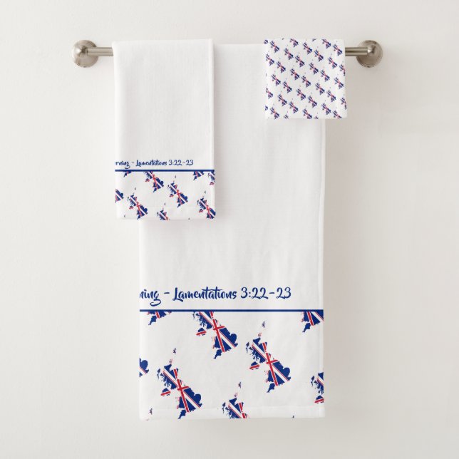 UK Patriotic UNION JACK Custom Christian Scripture Bath Towel Set (Insitu)