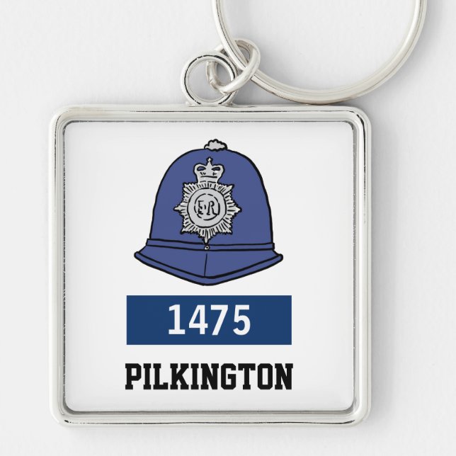 UK Police Constable Helmet - Add Number & Name Key Ring (Front)