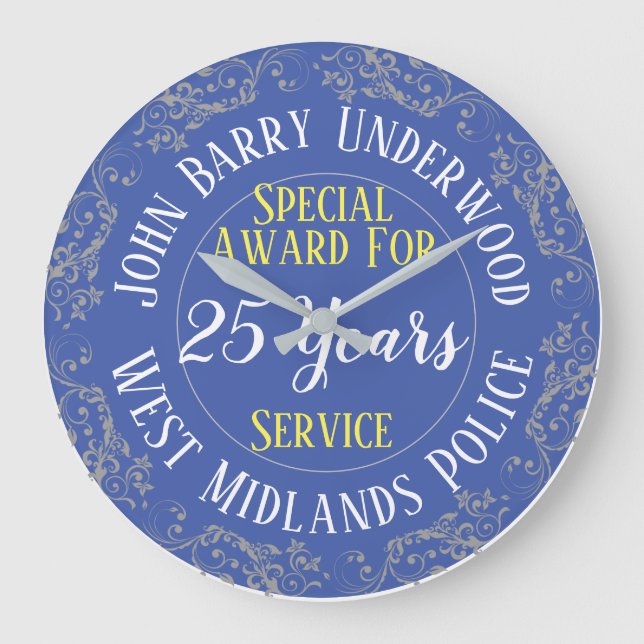 UK Police Long Service Award with Years Served Large Clock (Front)