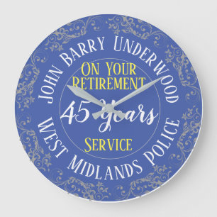 UK Police Retirement Award with Years Served Large Clock