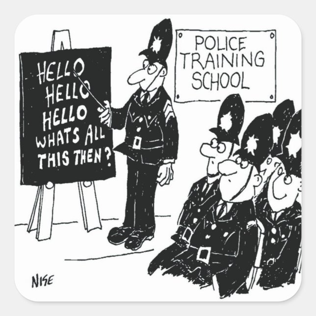 UK Police Training School Funny Cartoon Square Sticker (Front)