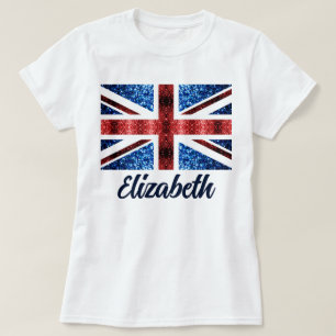UK red blue sparkles glitters Custom name T-Shirt
