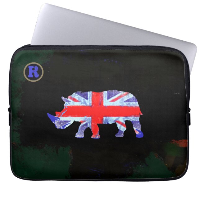 uk rhino animal art laptop sleeve (Front)