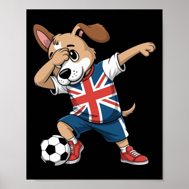 Uk Soccer Dabbing Dog Union Jack  Poster (Front)
