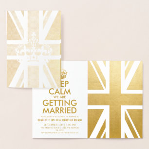 UK Union Jack British Wedding Keep Calm (Gold) Foil Card