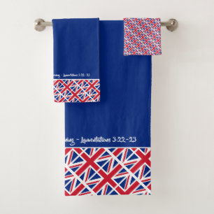 UK UNION JACK Custom Patriotic BLUE Bath Towel Set