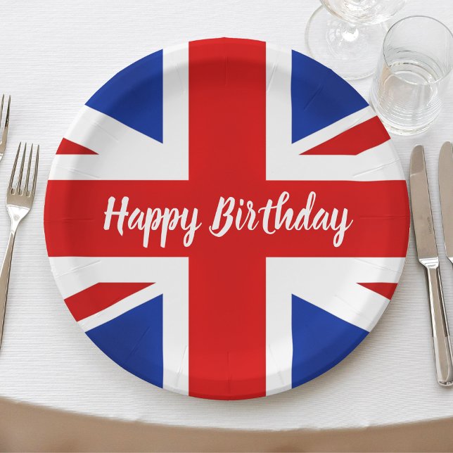 UK United Kingdom British Happy Birthday Paper Plate (UK United kingdom flag happy birthday paper plates)