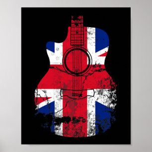 Uk United Kingdom Flag Vintage Guitar Music Guitar Poster