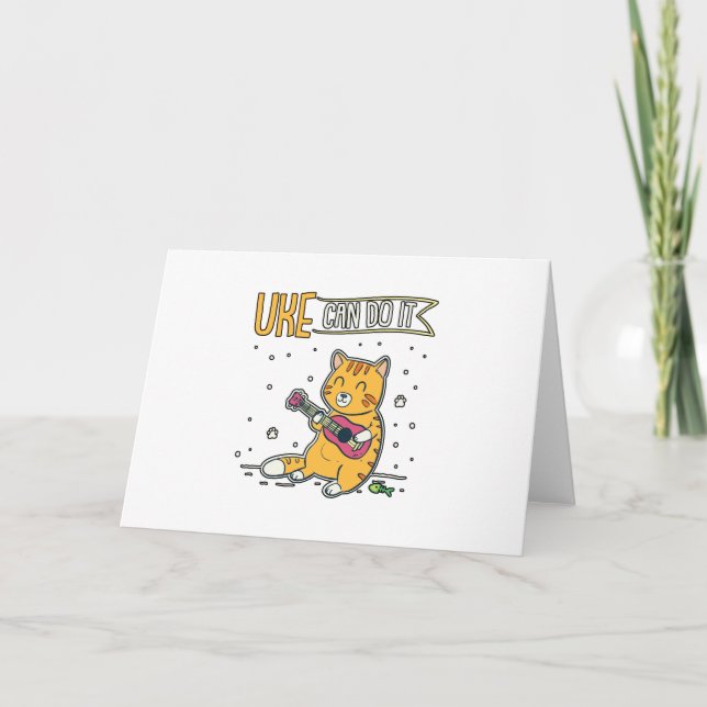 UKE Can Do It Ukulele Ukelele Cat Guitar Music Card (Front)