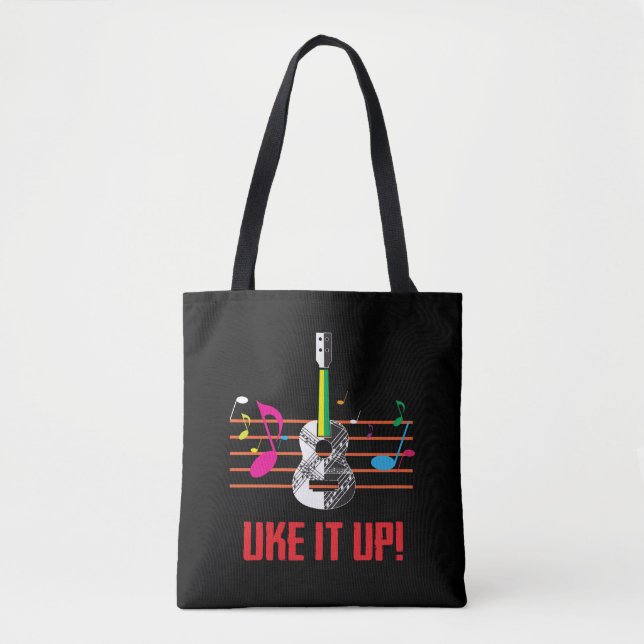 Uke It UP with musical notes! Ukulele Musician Tote Bag (Front)