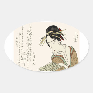 Ukiyo-e and Women Oval Sticker