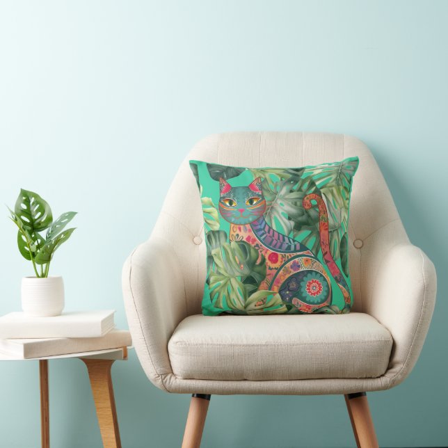 Ukiyo-e Cat and Monstera Leaves Pattern Vol.1 Cushion (Chair)