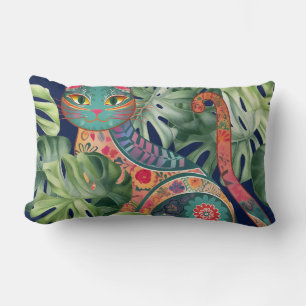 Ukiyo-e Cat and Monstera Leaves Pattern Vol.1 Lumbar Cushion