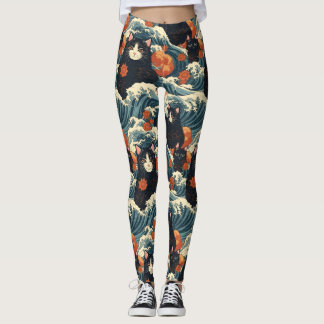 Ukiyo-e Cats of Kanagawa Pattern Leggings