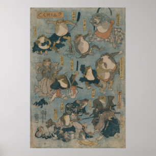 Ukiyo-e Frogs Poster