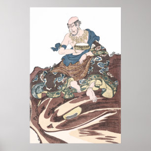 Ukiyo-e Immortal Buddhist Monk on a Toads Head Poster
