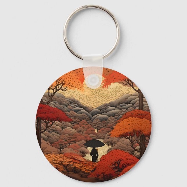 Ukiyo-e Japan autumn Key Ring (Front)