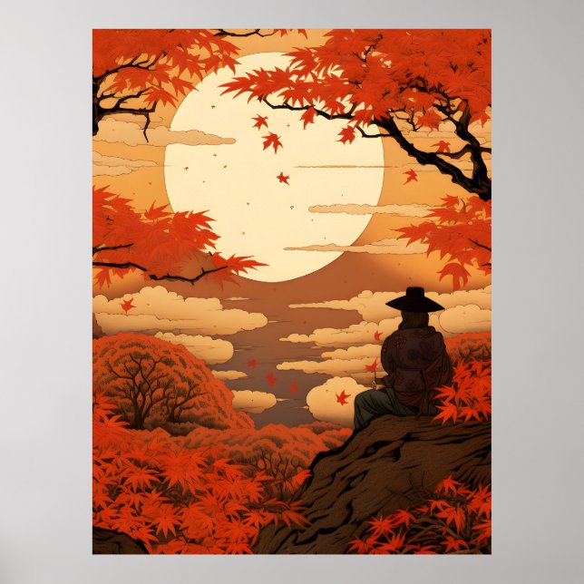 Ukiyo-e Japan fall autumn samurai Poster (Front)