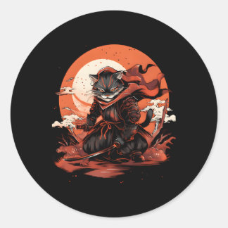 Ukiyo-E Japanese Cat Style Anime Ninja Cat Classic Round Sticker