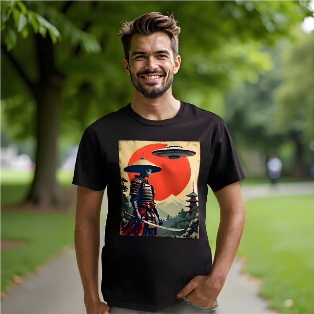 Ukiyo-e Japanese Landscape Art Funny Alien Samurai T-Shirt (Funny Alien Samurai T-Shirt. )