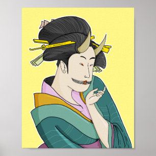 Ukiyo-e Japanese Woman Demon Oni Geisha Poster
