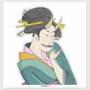 Ukiyo-e Japanese Woman Demon Oni Geisha Sticker
