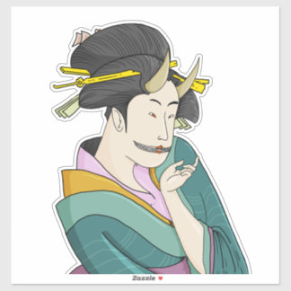 Ukiyo-e Japanese Woman Demon Oni Geisha Sticker