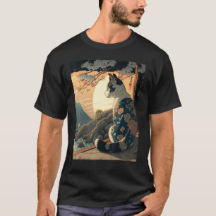 Ukiyo e Kanagawa Vintage Japanese Tattoo Cat Graph T-Shirt