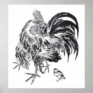 Ukiyo-e Niwatori Japanese Rooster by Toyohiro Poster