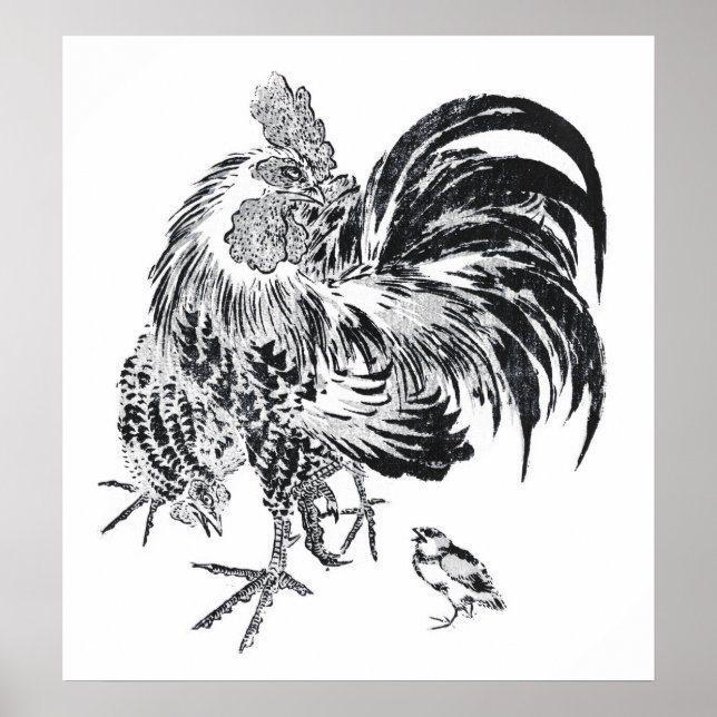 Ukiyo-e Niwatori Japanese Rooster by Toyohiro Poster (Front)