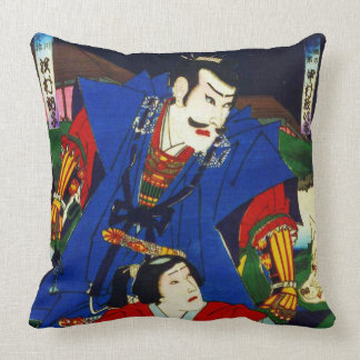 Ukiyo-e Old Japanese Painting Of A Samurai Cushion