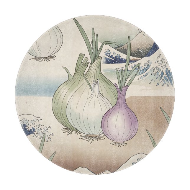 Ukiyo-e Onion Wave Pattern Cutting Board (Front)