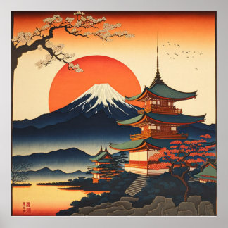 Ukiyo-e painting of a japan castle  poster