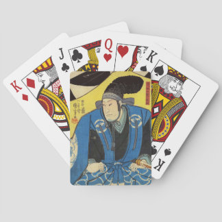 Ukiyo-e Painting Of A Samurai In Yellow Background Playing Cards
