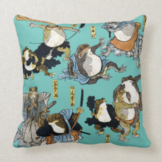 Ukiyo-e print - Frogs as Japanese Kabuki actors Cushion