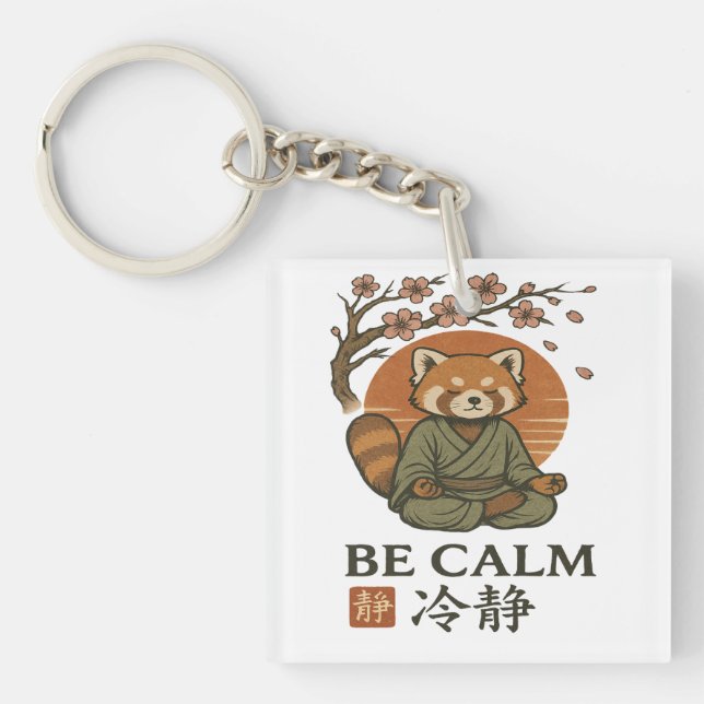 ukiyo-e Red Panda- Be CALM japanese Zen meditation Key Ring (Front)