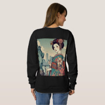Ukiyo-e style: Oiran alongside the Statue of Liber