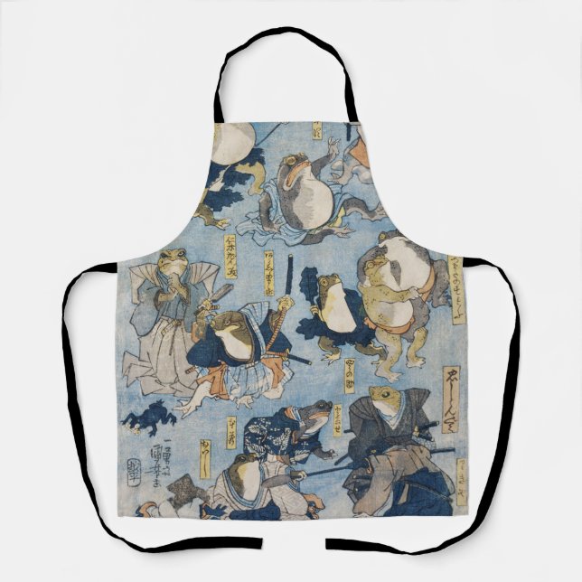 Ukiyo-e Warrior Frogs Antique Japanese Artwork Apron (Front)