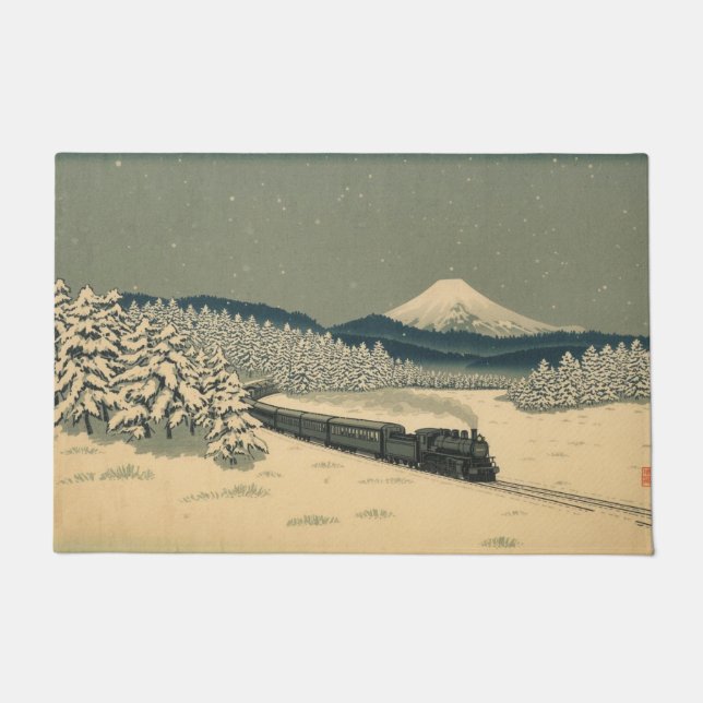 Ukiyo-e Winter Train Doormat (Front)