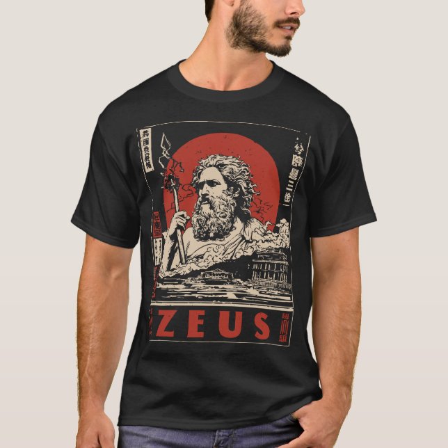 Ukiyo-e Zeus Thunder | Greek Mythology Art T-Shirt (Front)