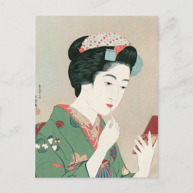 Ukiyoe [Goyo] Woman with a Red Brush Postcard (Front)