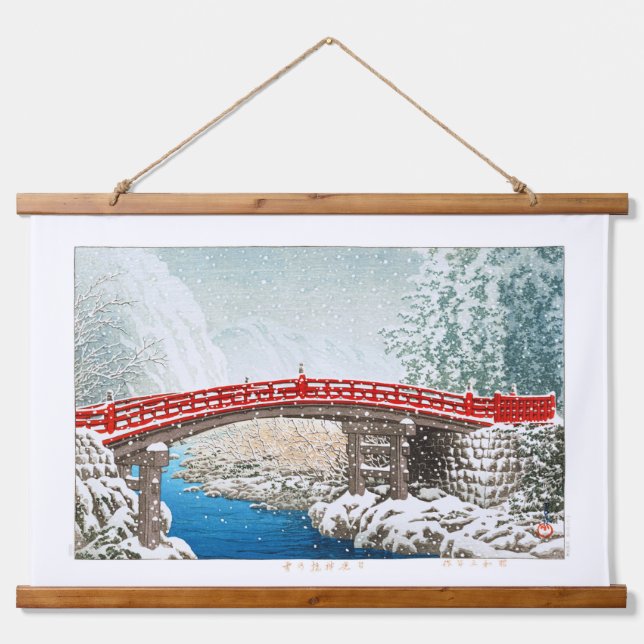 ukiyoe - hasui - m12 - Snow at Shinkyo Bridge, ... Hanging Tapestry (Front)
