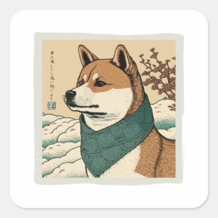 UKIYOE JAPANESE: SHIBA INU SQUARE STICKER