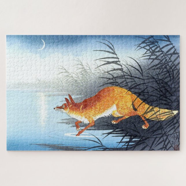 Ukiyoe [Koson] Fox by the Moonlit Water  Jigsaw Puzzle (Horizontal)