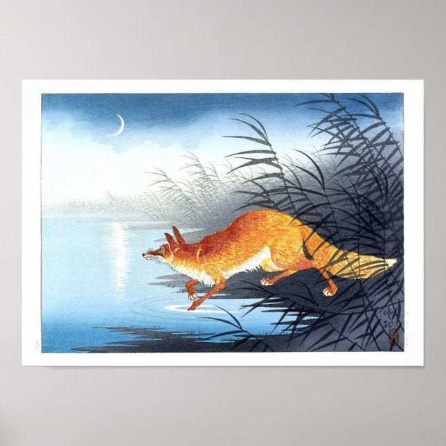 Ukiyoe [Koson] Fox by the Moonlit Water (XS) Poster (Front)