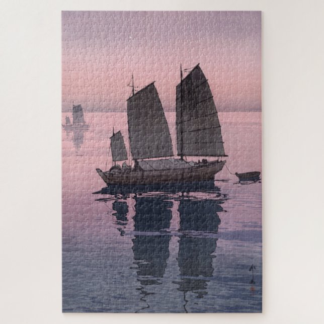 ukiyoe - Yoshida - 12 - Sailing Boats-Evening -  Jigsaw Puzzle (Vertical)